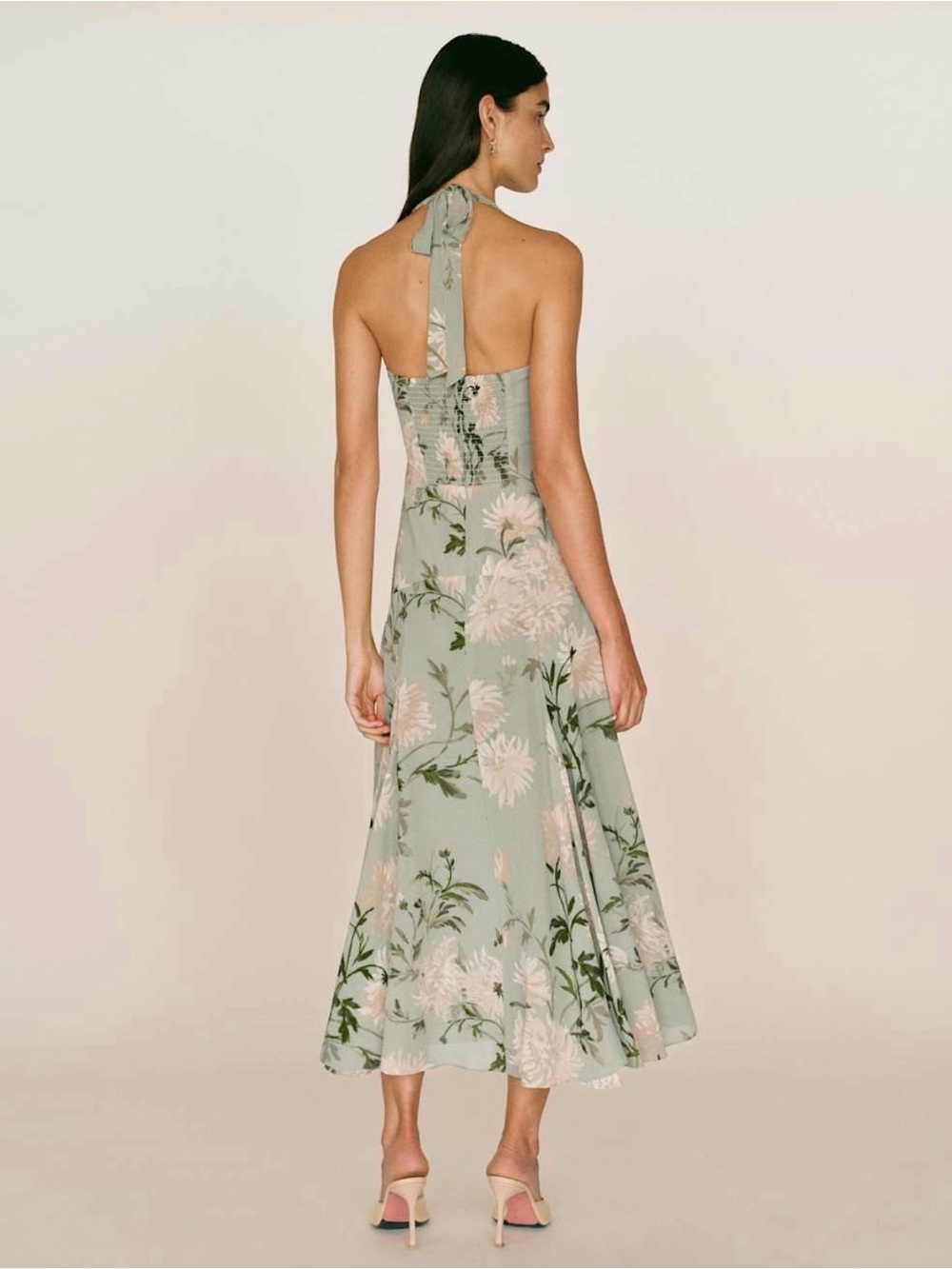Reformation Yanitza Halter Neck Midi Dress Pergola Green Floral | US 6 - Picture 2 of 6